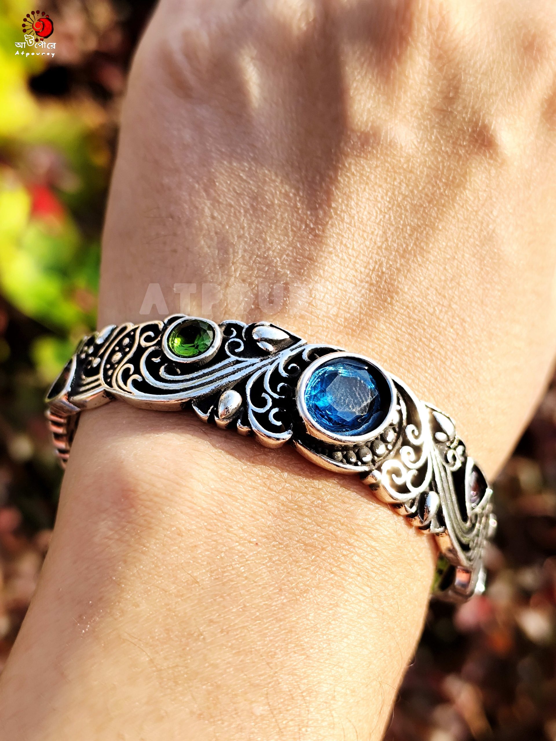 Adjustable Silver Bracelet - Blue - Chalcedony - Image 2