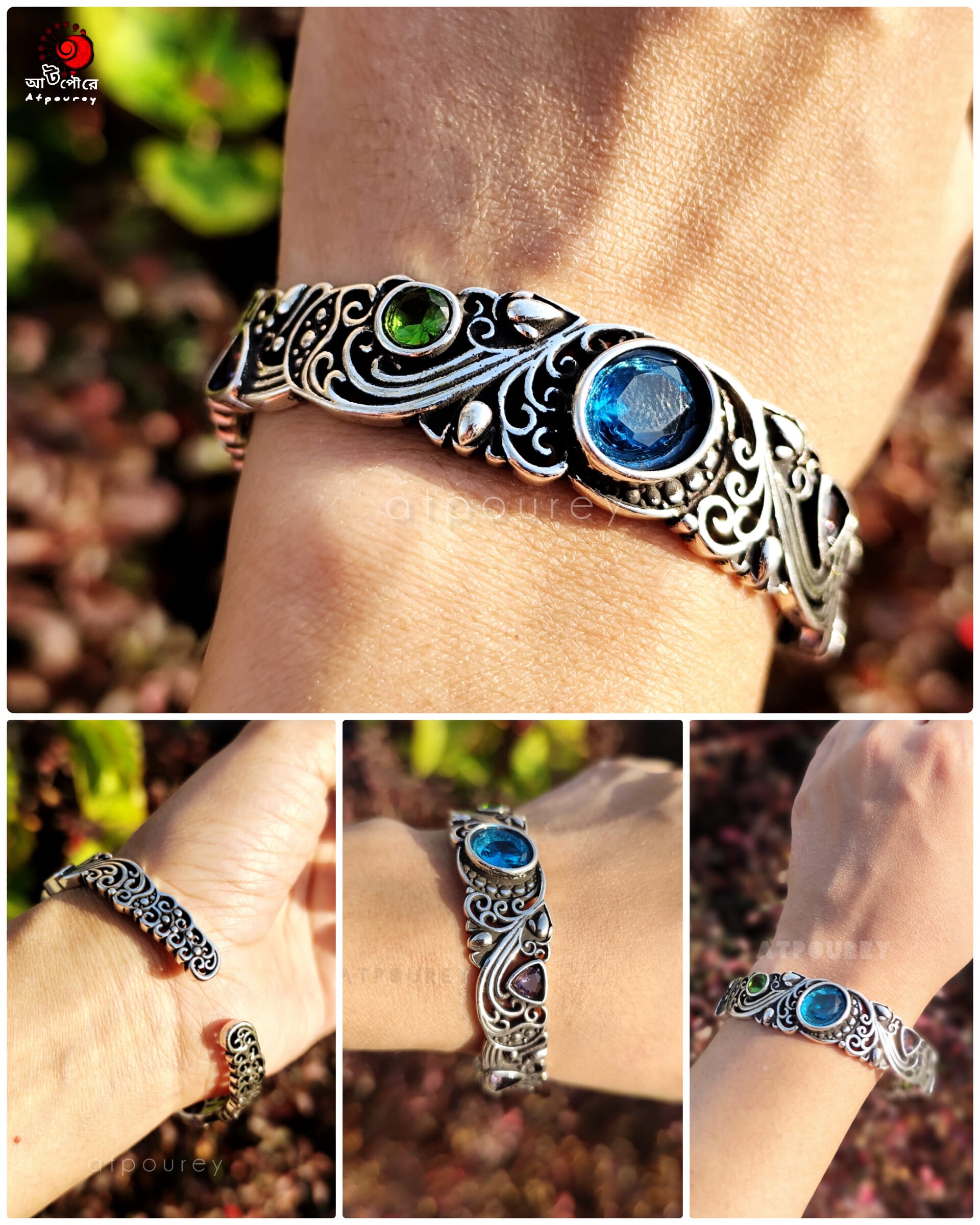 Adjustable Silver Bracelet - Blue - Chalcedony