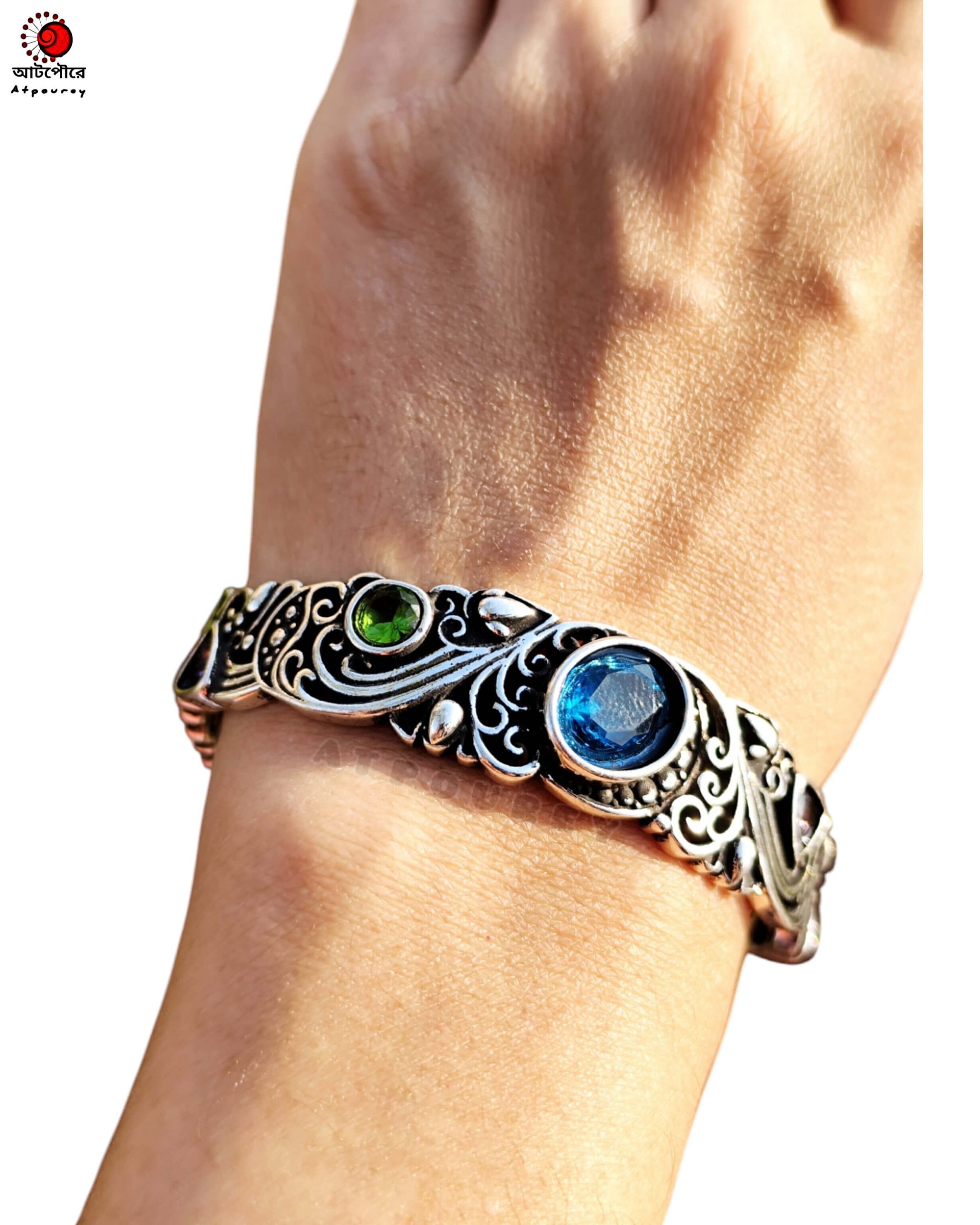 Adjustable Silver Bracelet - Blue - Chalcedony - Image 4