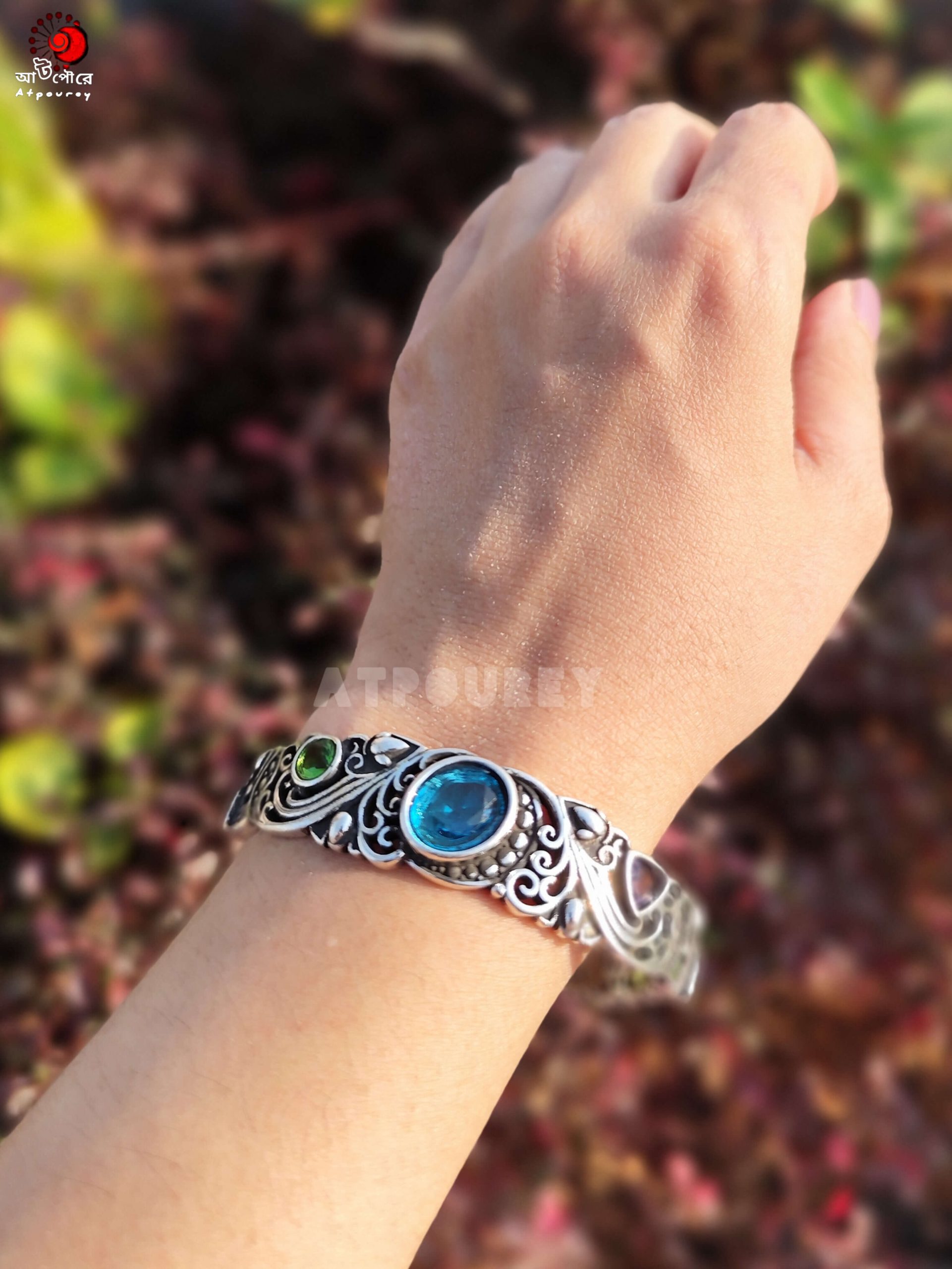 Adjustable Silver Bracelet - Blue - Chalcedony - Image 6