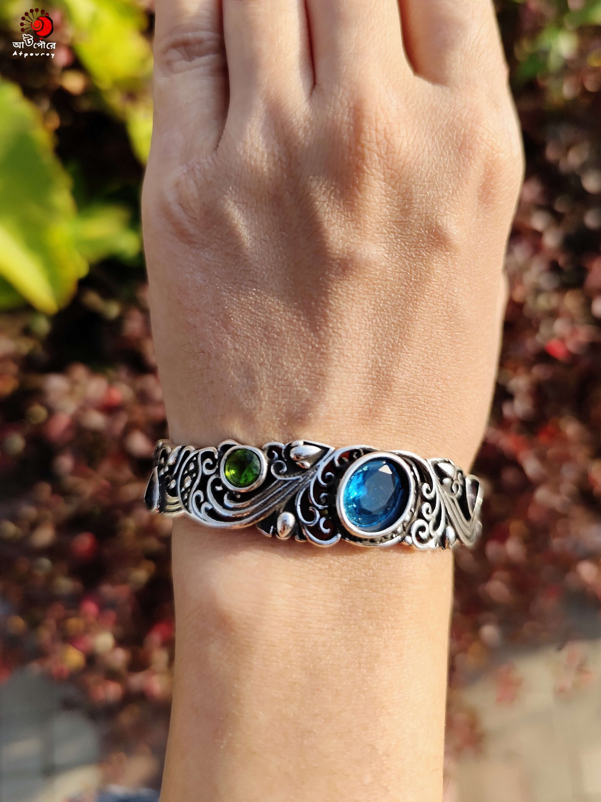 Adjustable Silver Bracelet - Blue - Chalcedony - Image 8