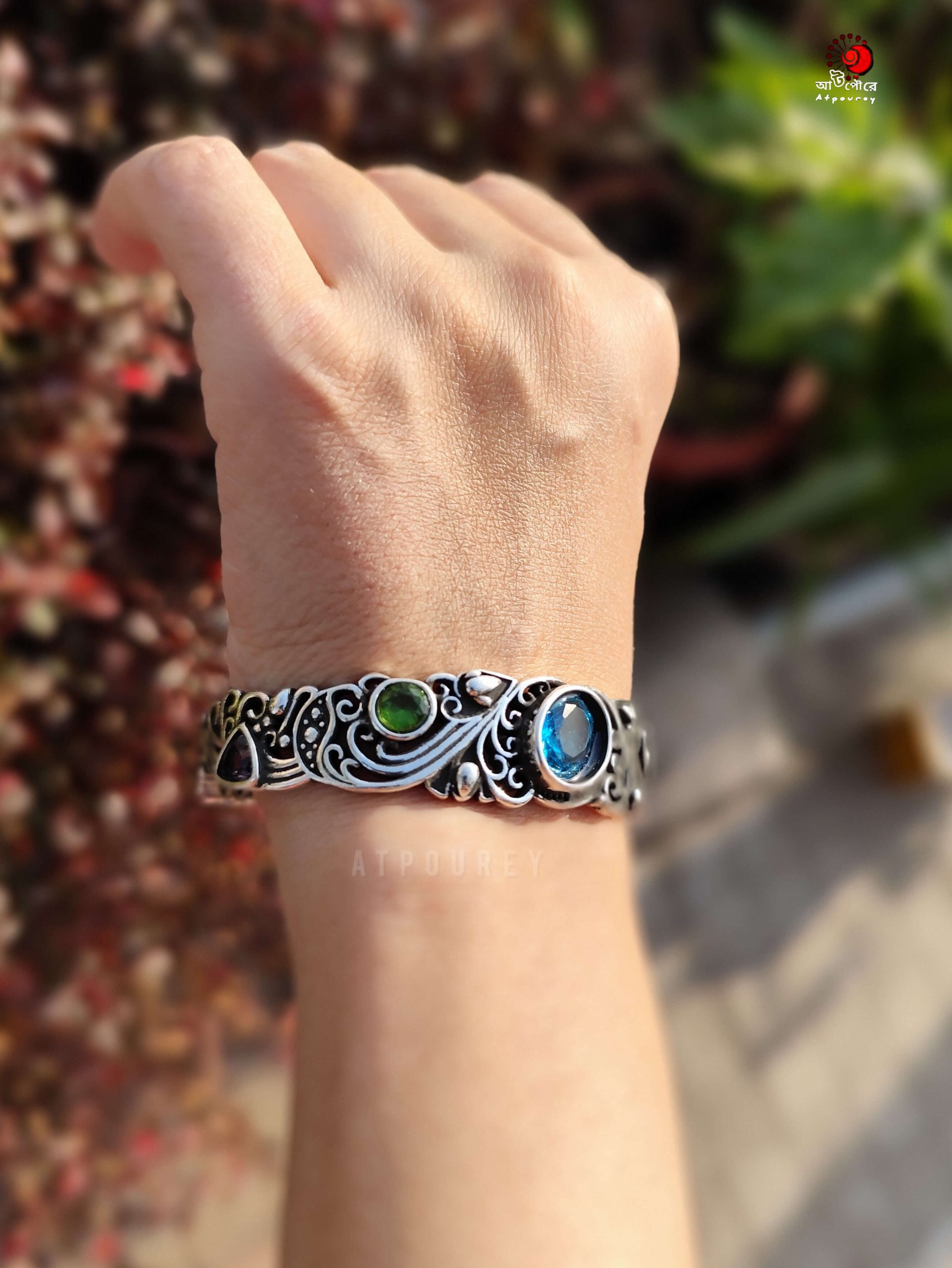 Adjustable Silver Bracelet - Blue - Chalcedony - Image 5