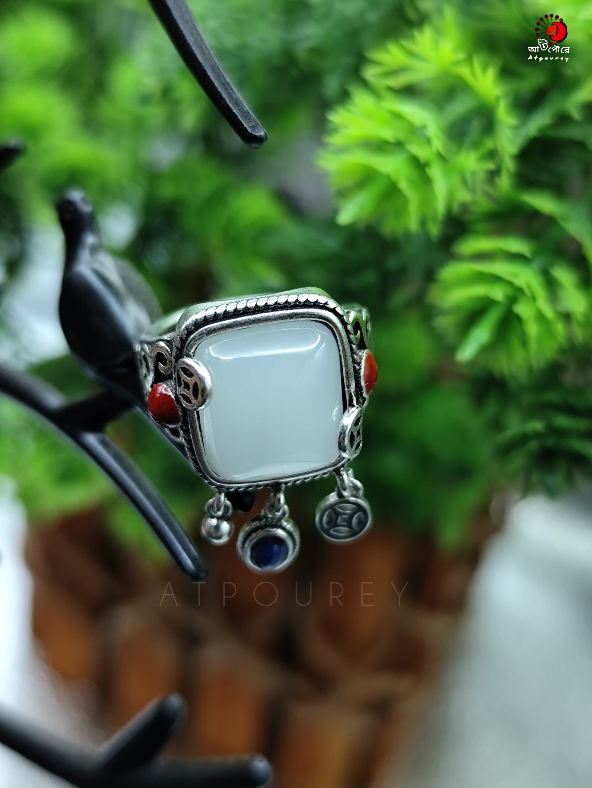 Style with silver rings white jade - Image 5