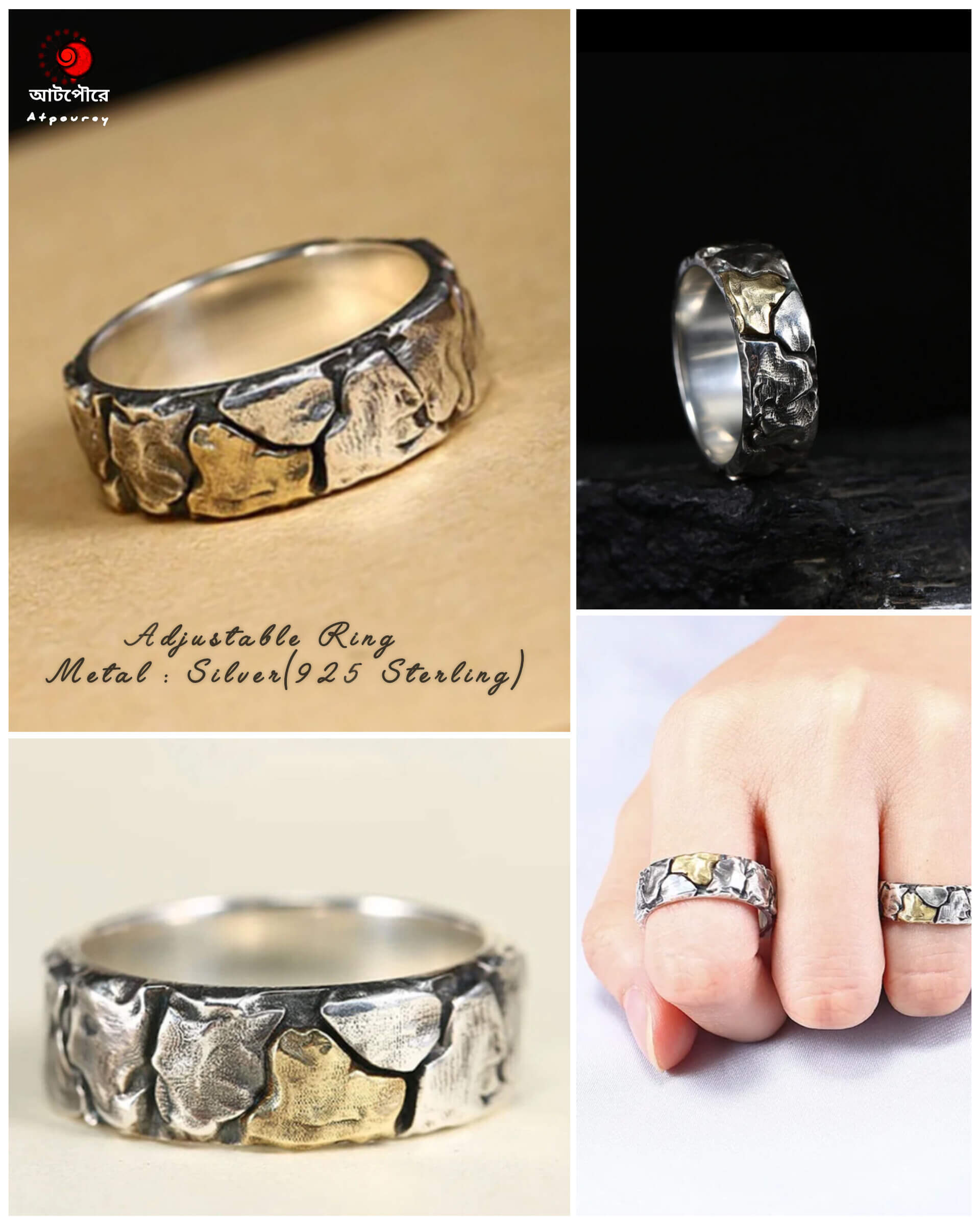 Adjustable Silver Ring with enamel work