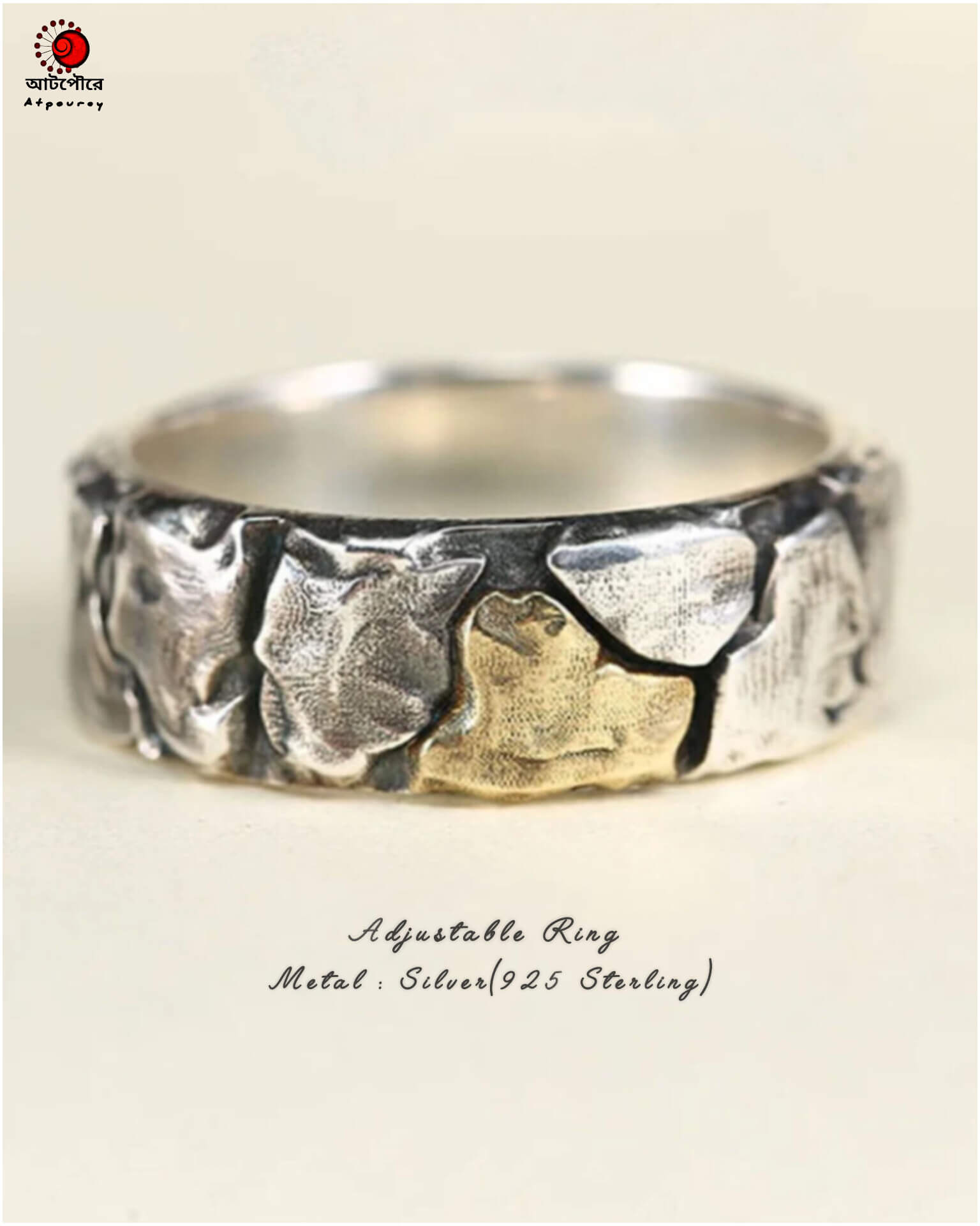 Adjustable Silver Ring with enamel work - Image 2