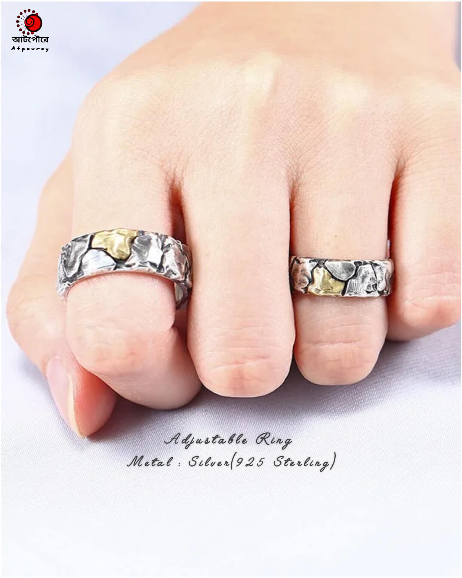 Adjustable Silver Ring with enamel work - Image 3