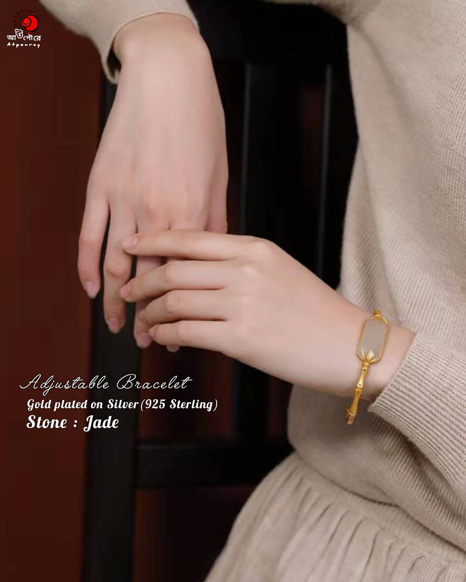 adjustable-silver-bracelet-jade-stone - Image 4