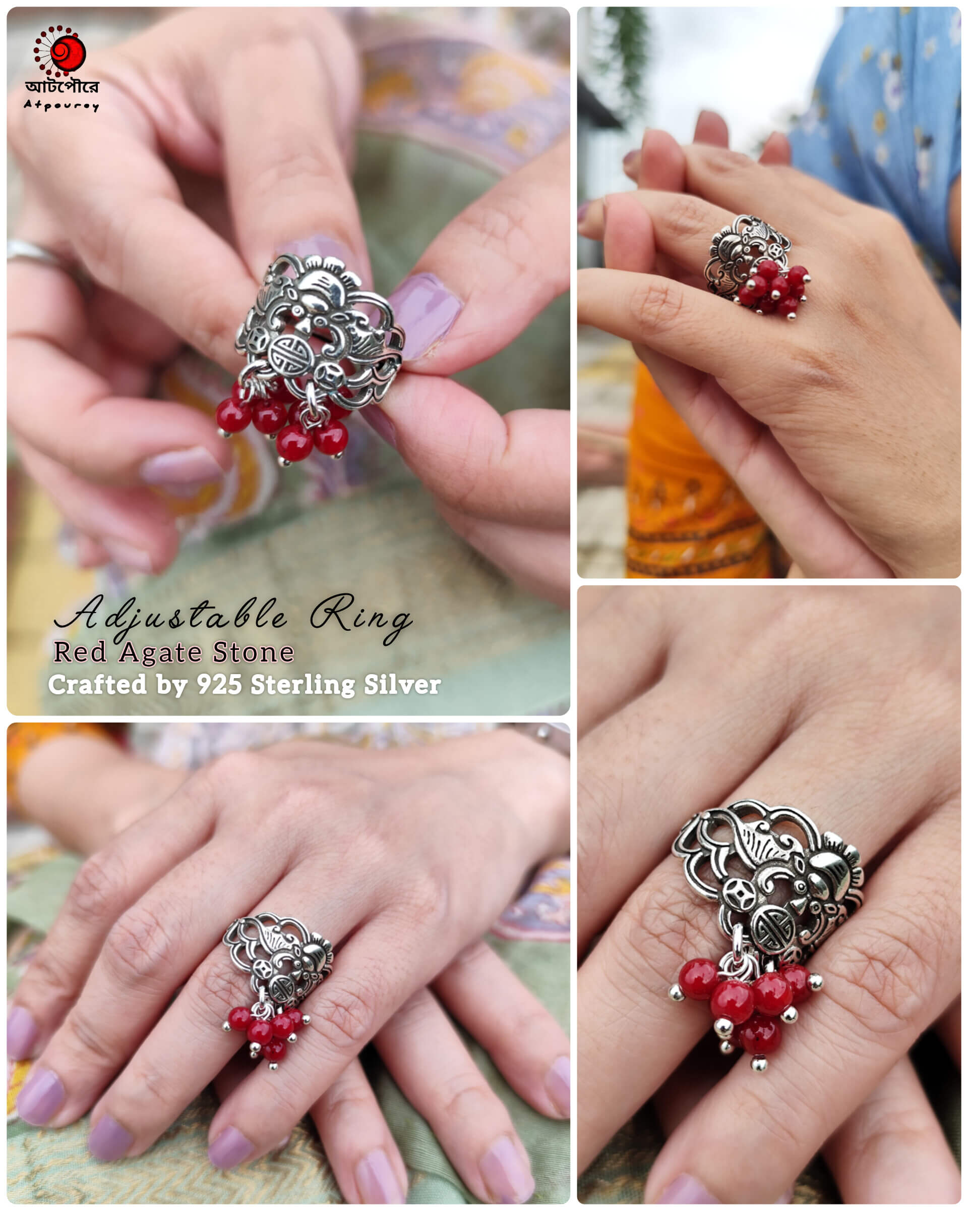 Adjustable Ring Red Sintered Stones - Image 2