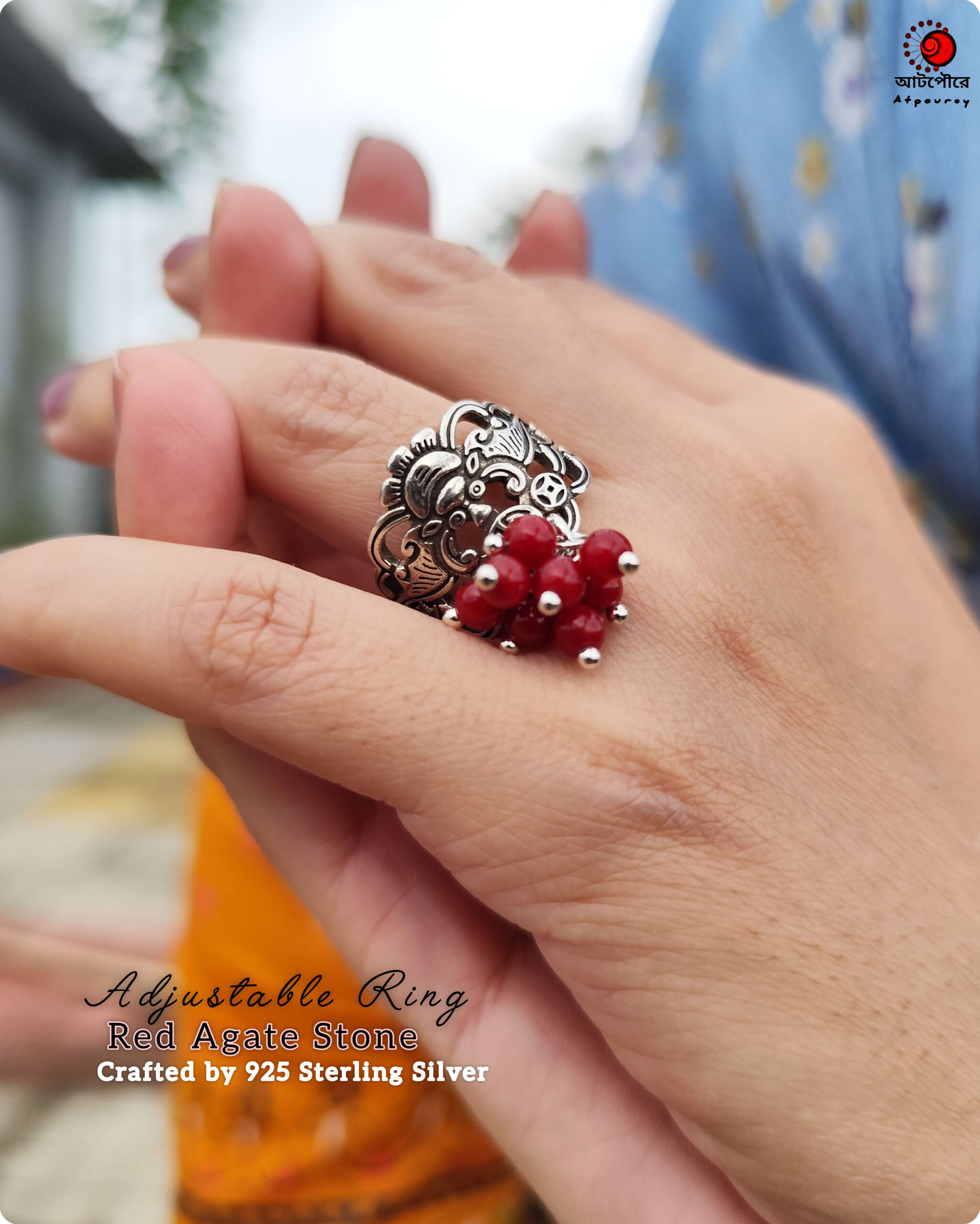 Adjustable Ring Red Sintered Stones - Image 3