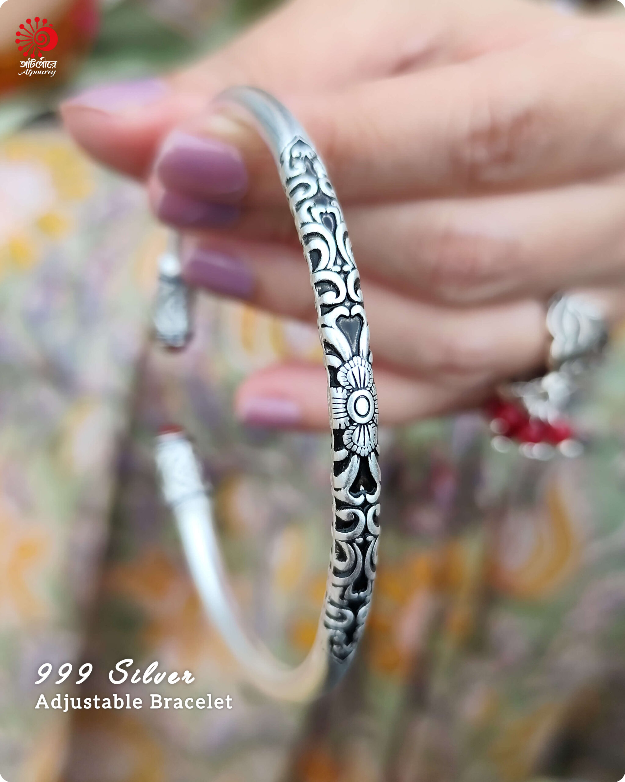 Adjustable Bracelet with 999 Stamped Black enamel work - Image 3