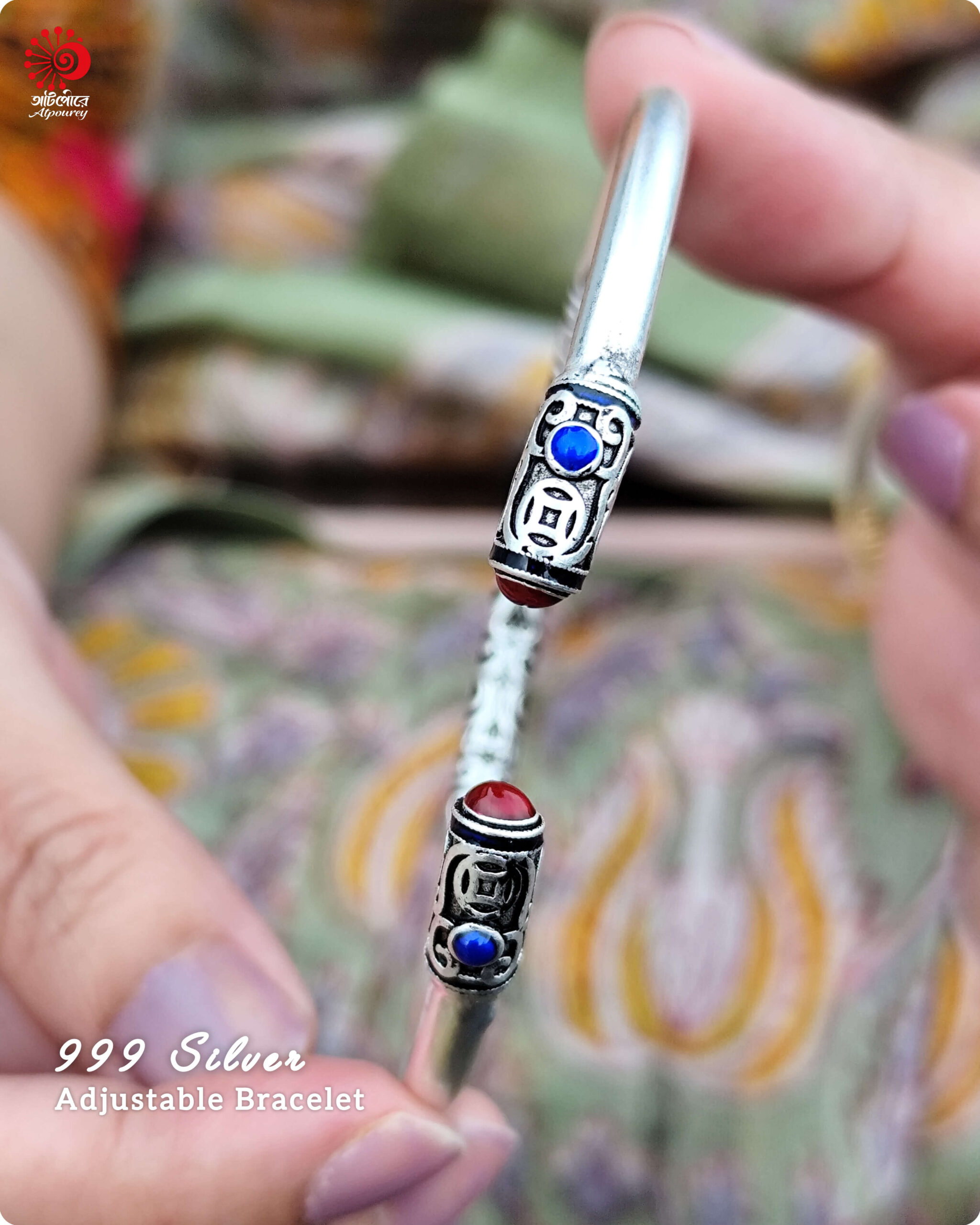 Adjustable Bracelet with 999 Stamped Black enamel work - Image 4