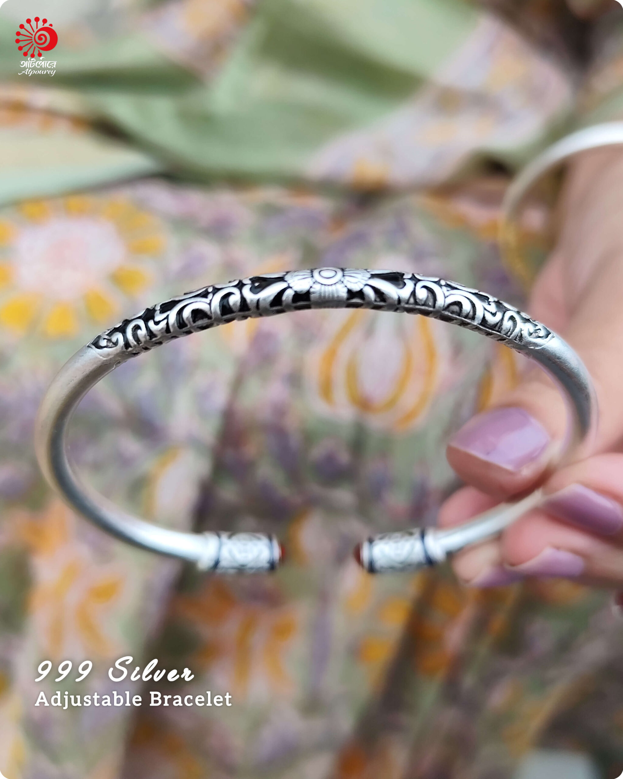 Adjustable Bracelet with 999 Stamped Black enamel work - Image 5