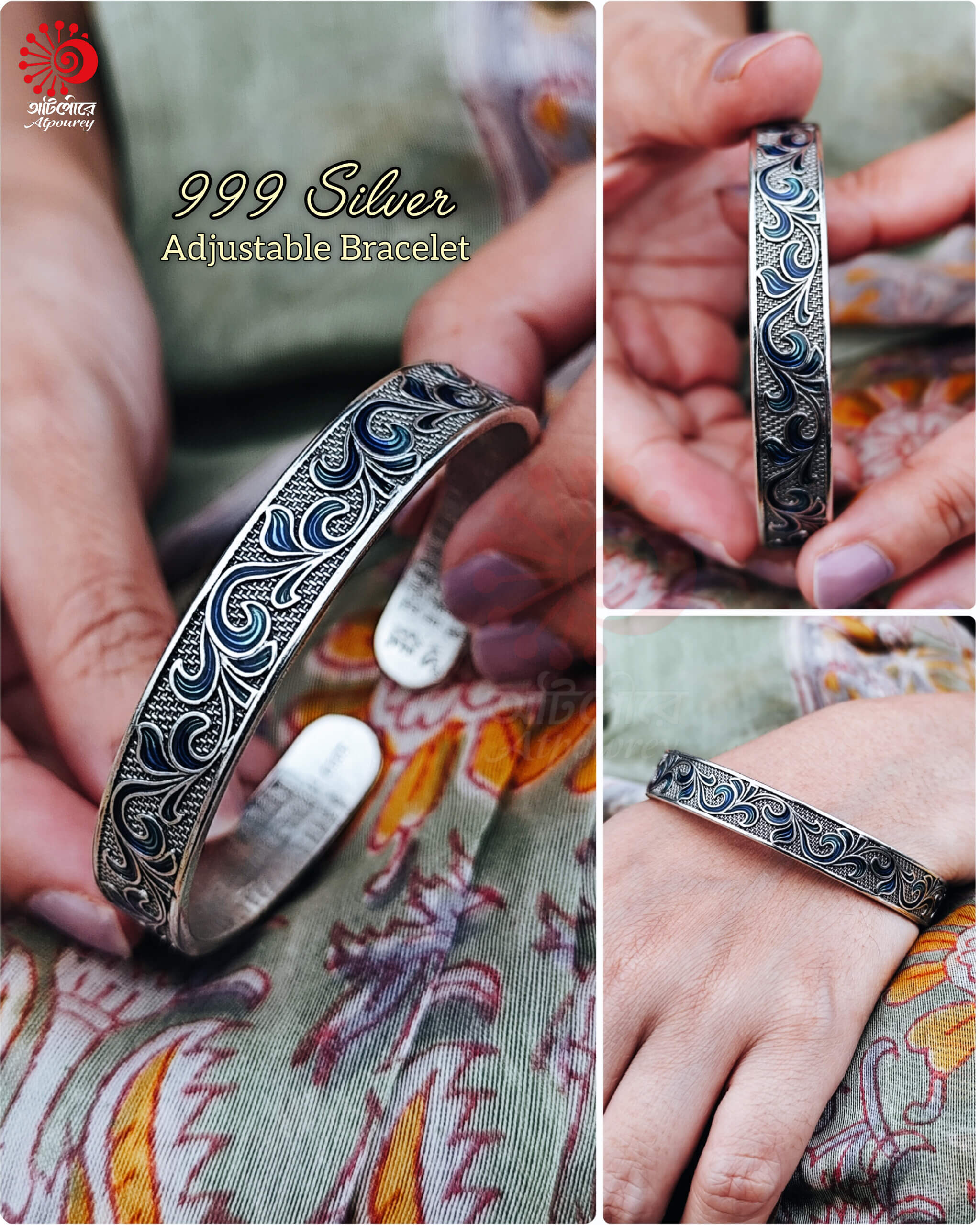 Adjustable Silver Bracelet with 999 Stamped