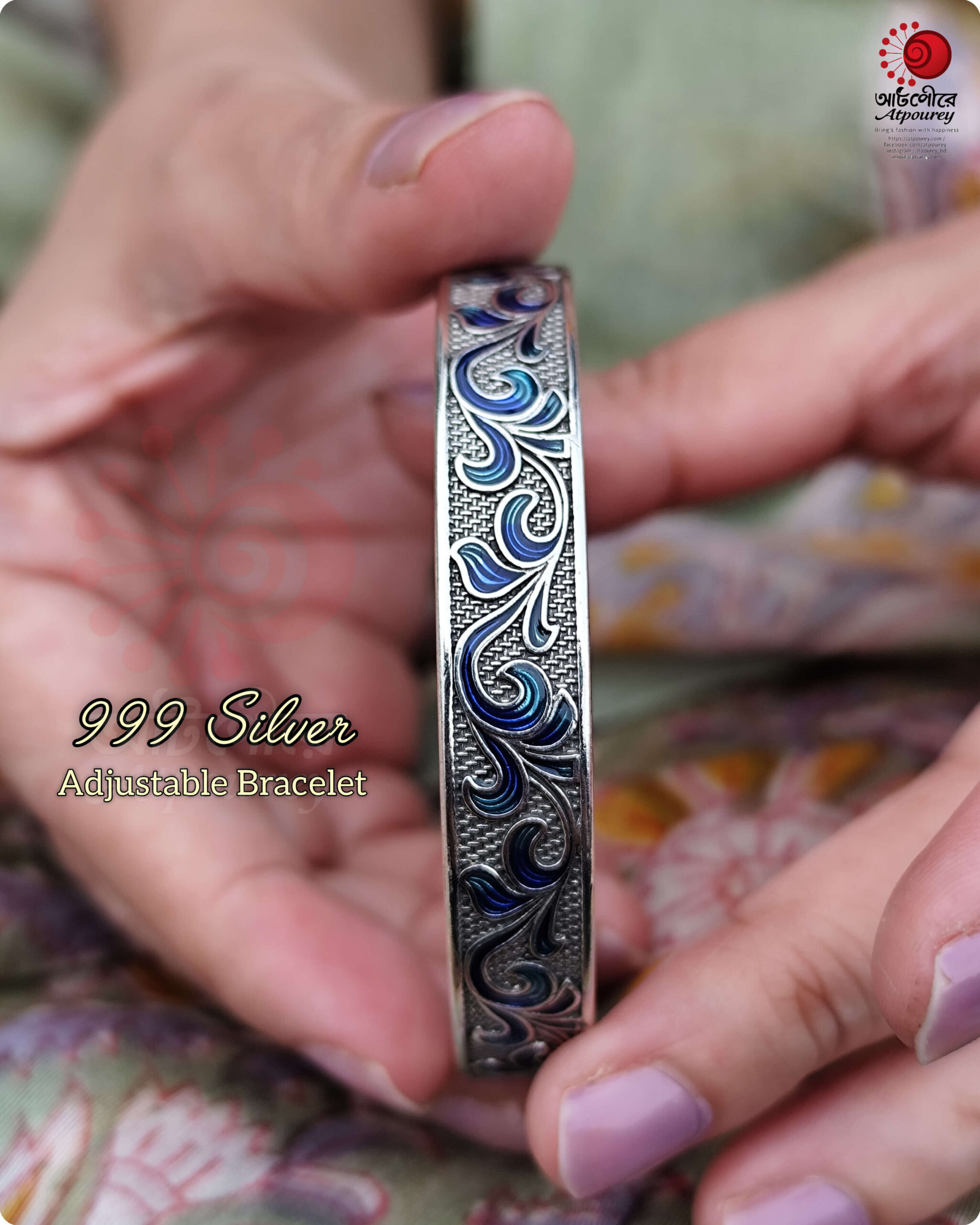 Adjustable Silver Bracelet with 999 Stamped - Image 2