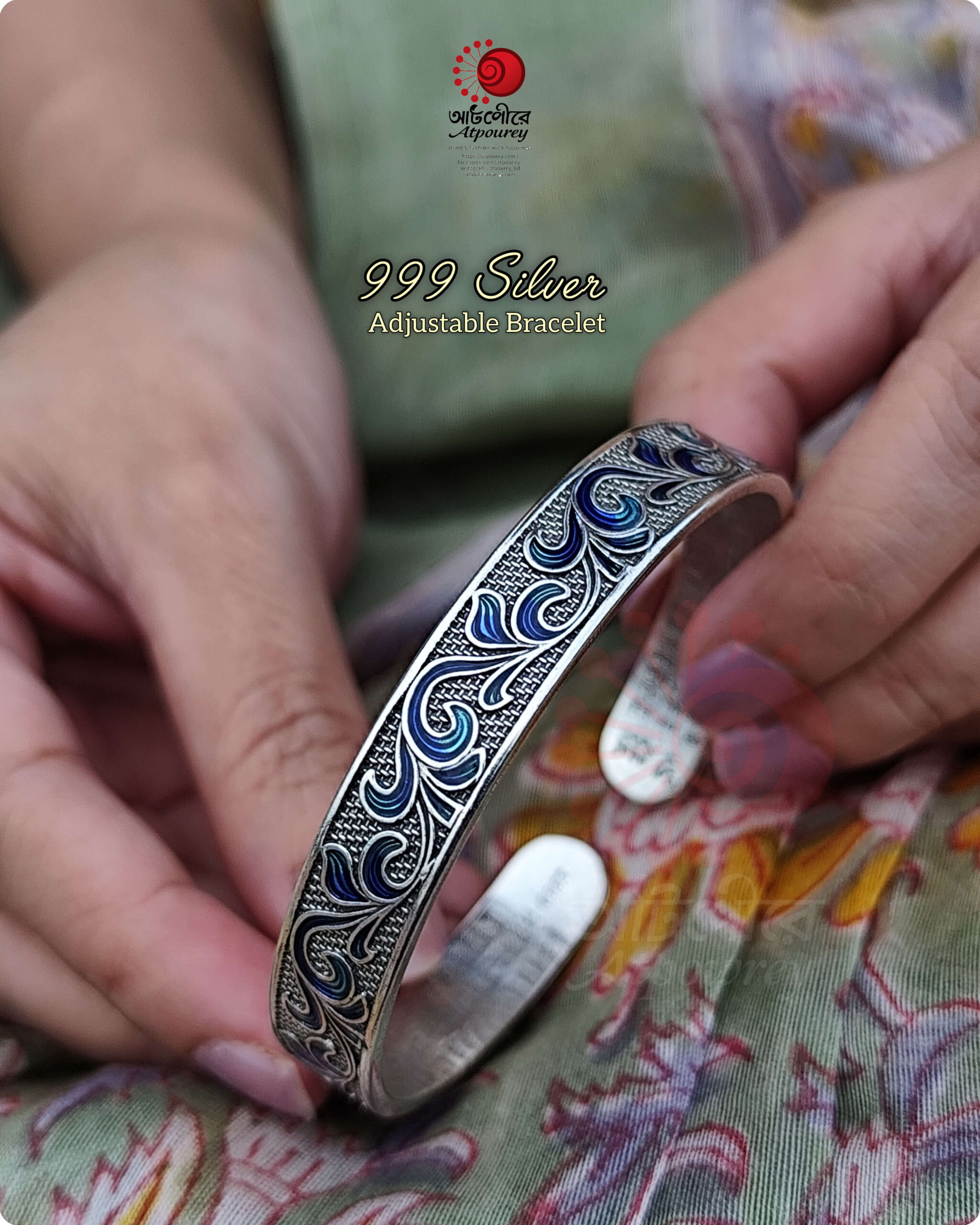 Adjustable Silver Bracelet with 999 Stamped - Image 4