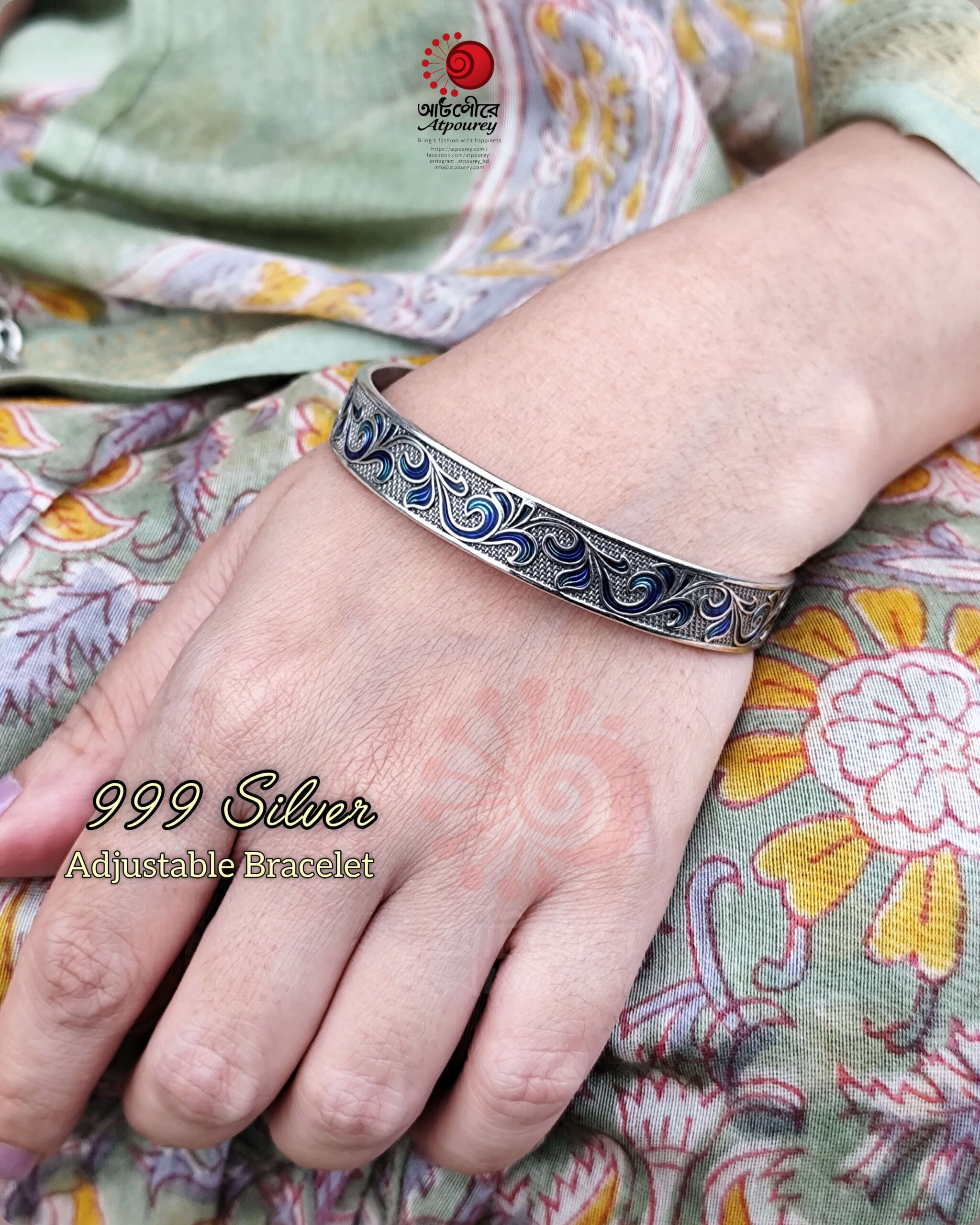 Adjustable Silver Bracelet with 999 Stamped - Image 5