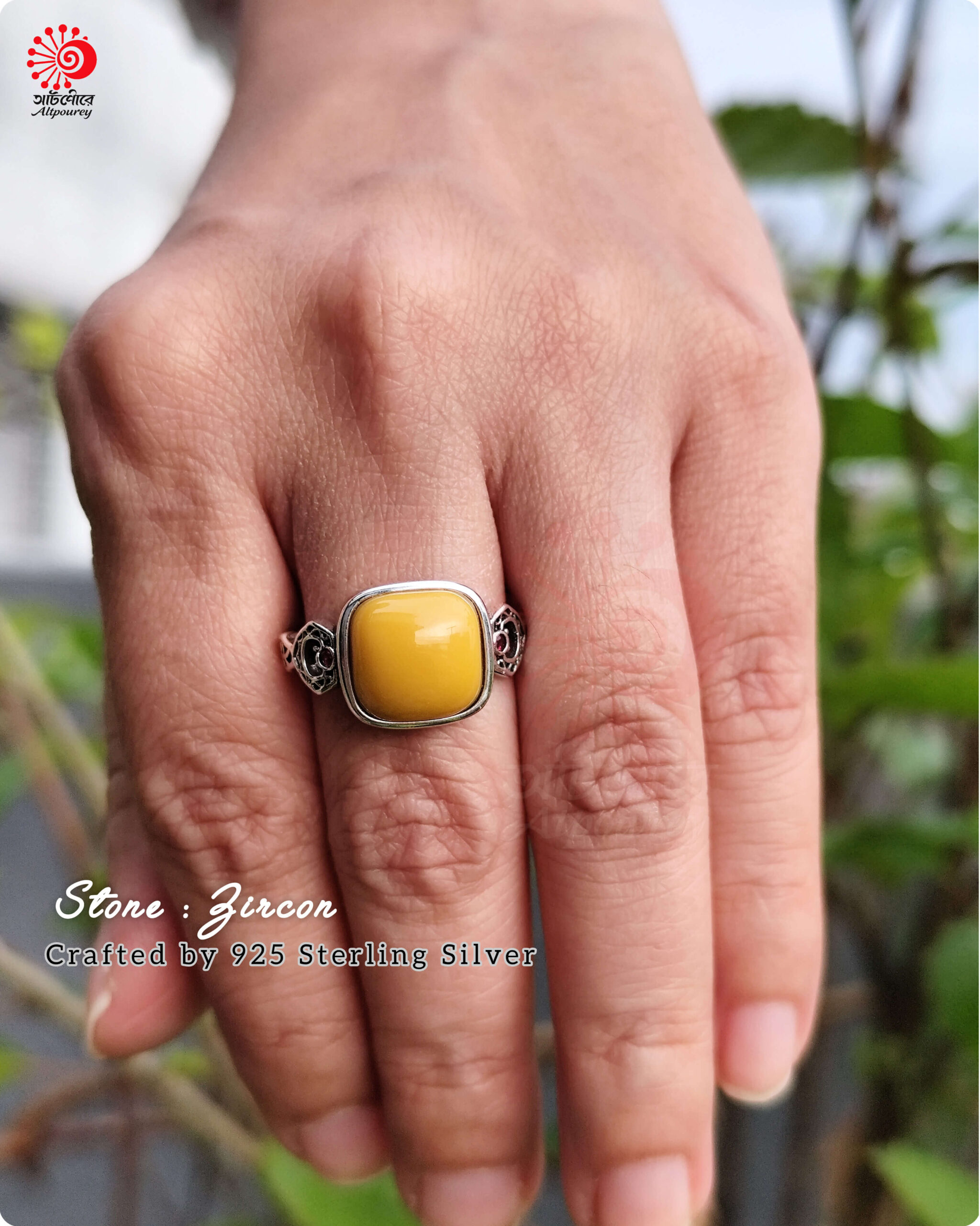 Adjustable Yellow Stone Ring Sintered Stone - Image 6