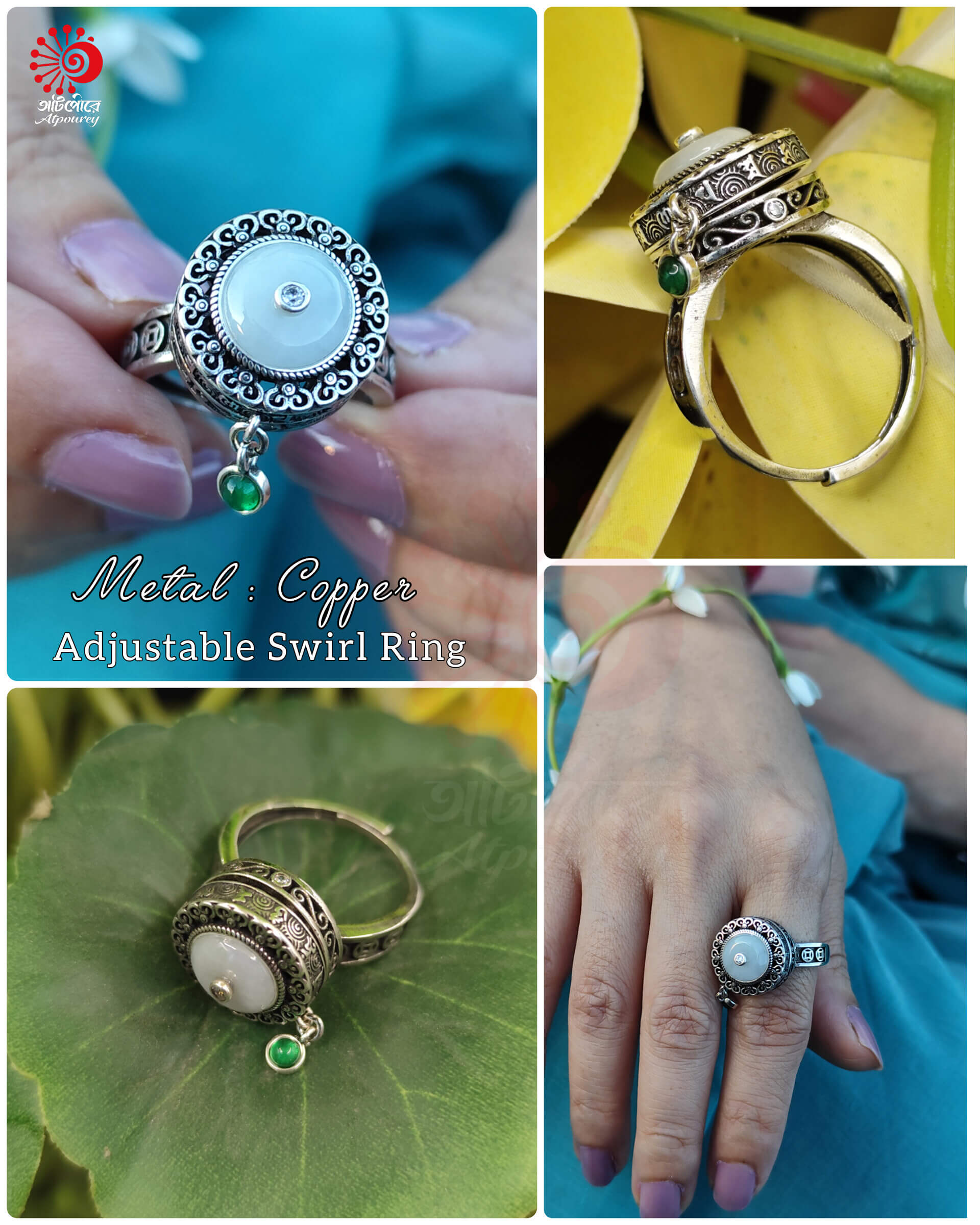 Adjustable Rotatable white stone Ring - Image 4