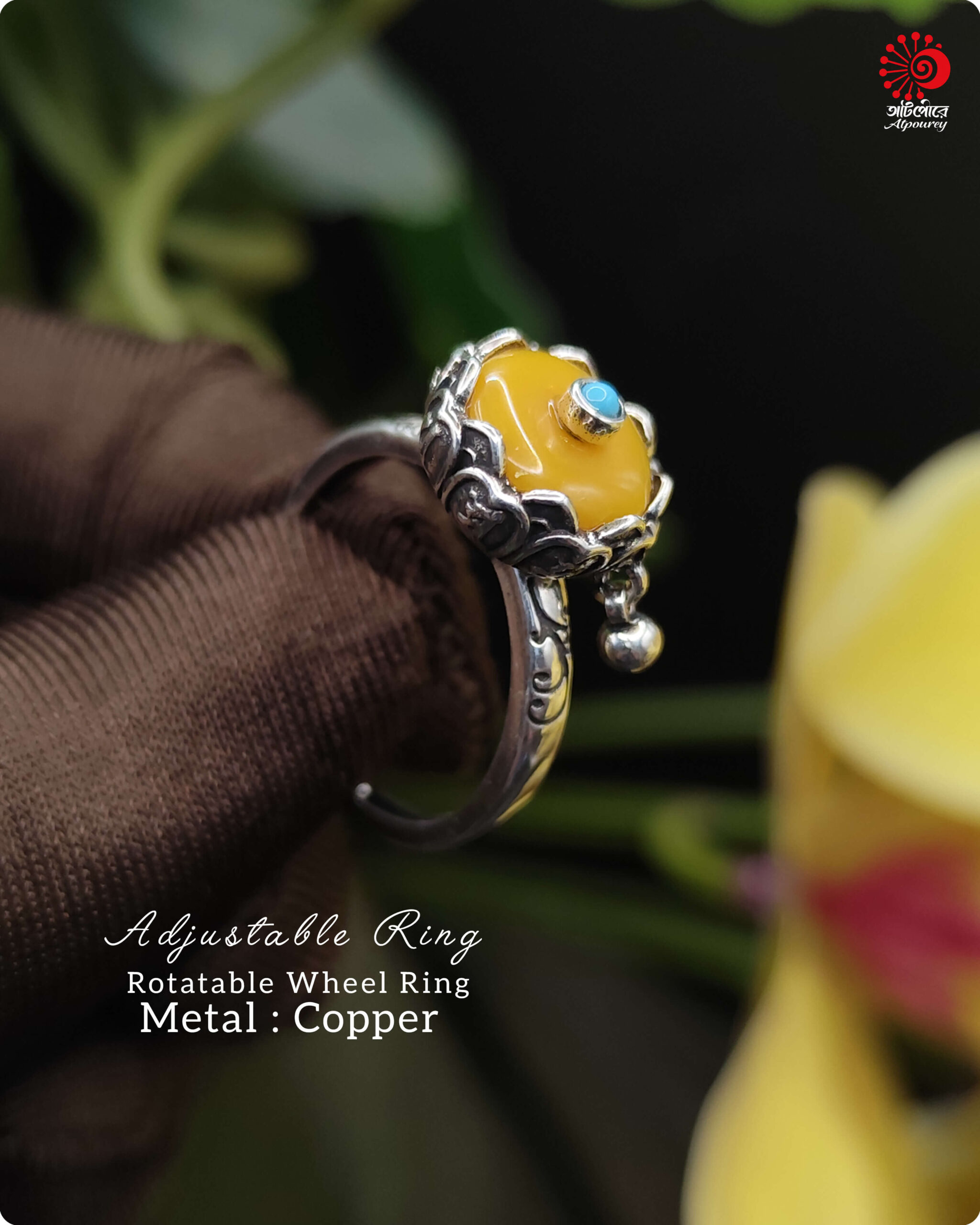 Adjustable Rotatable Yellow stone Ring - Image 4