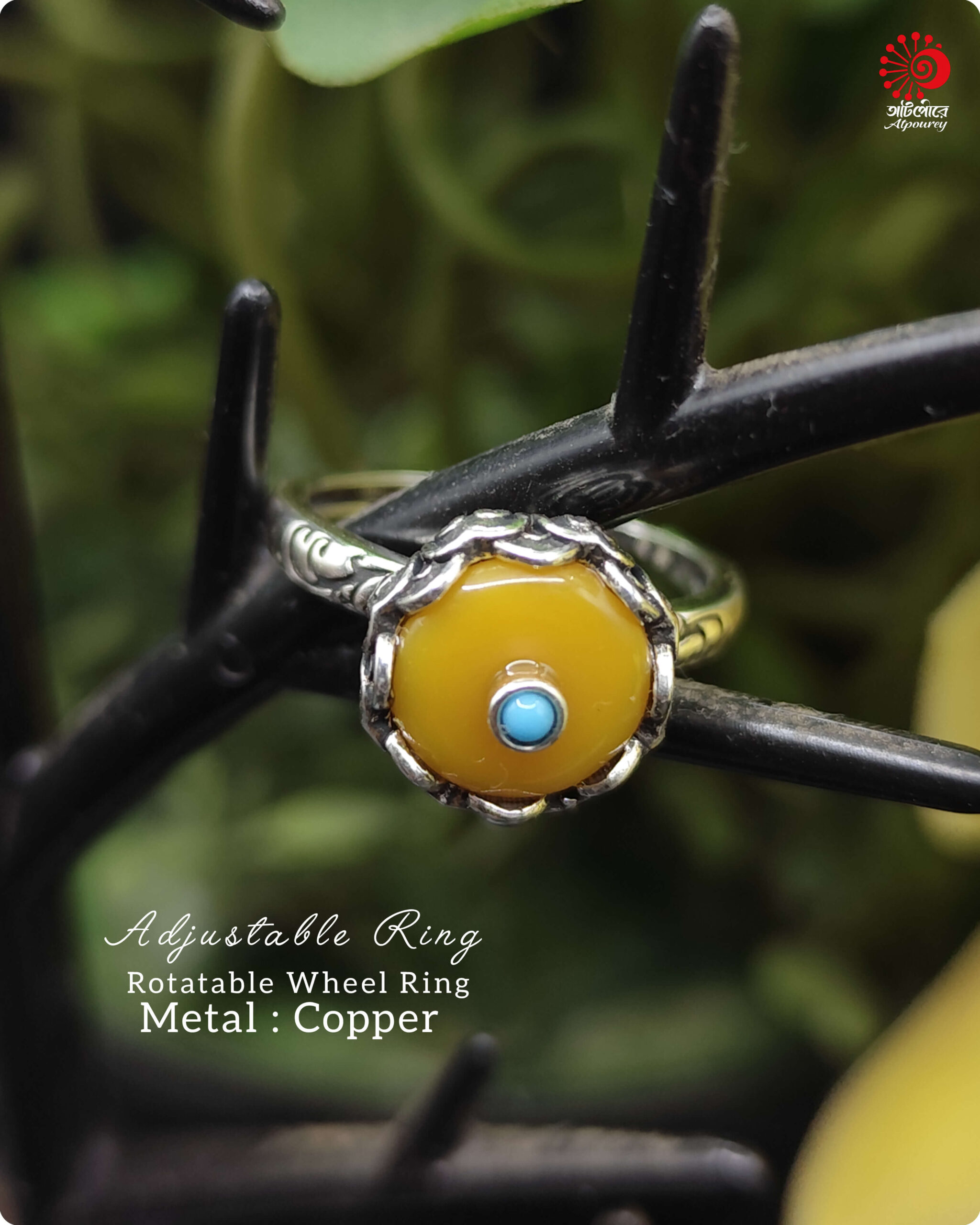 Adjustable Rotatable Yellow stone Ring - Image 5