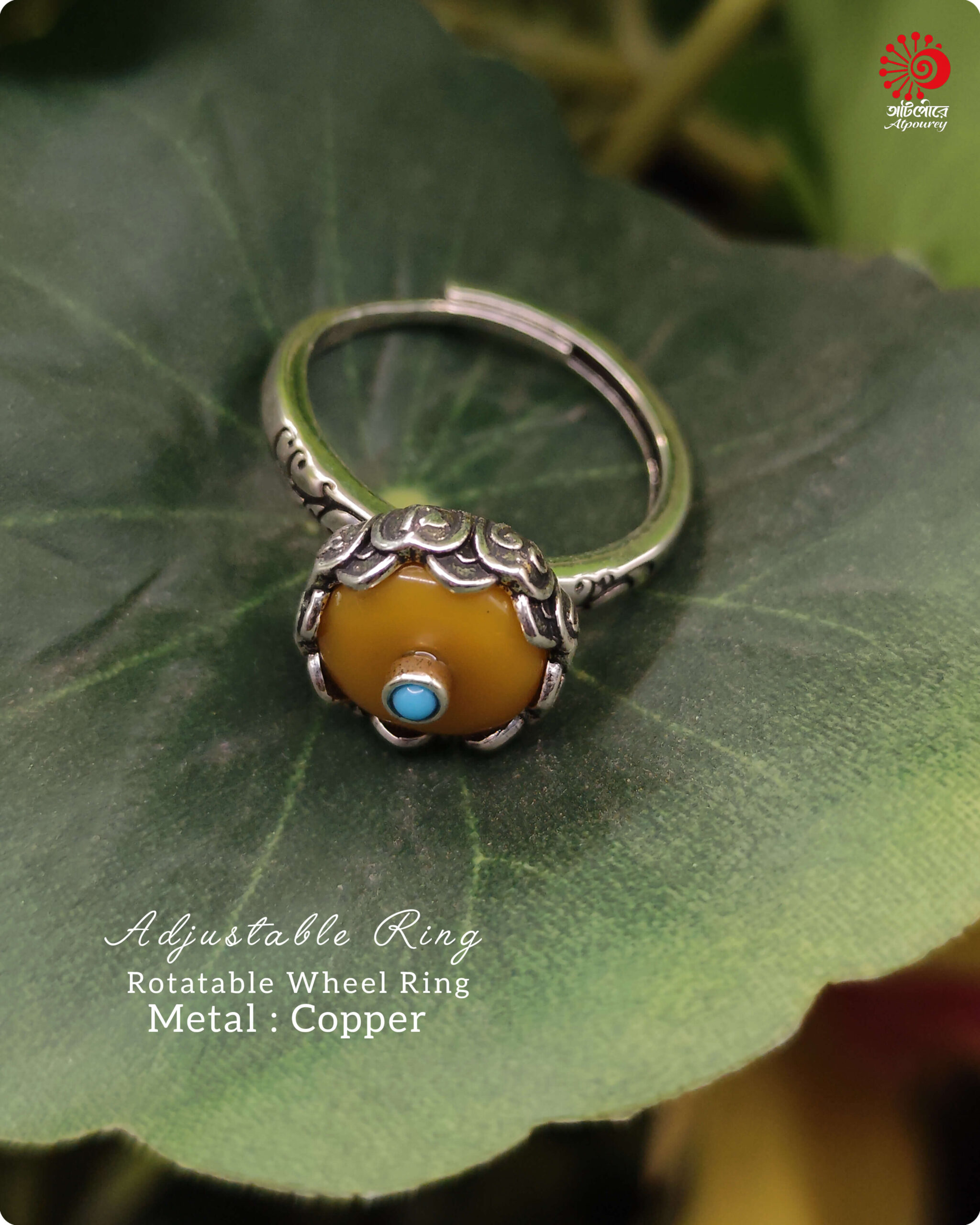 Adjustable Rotatable Yellow stone Ring - Image 6