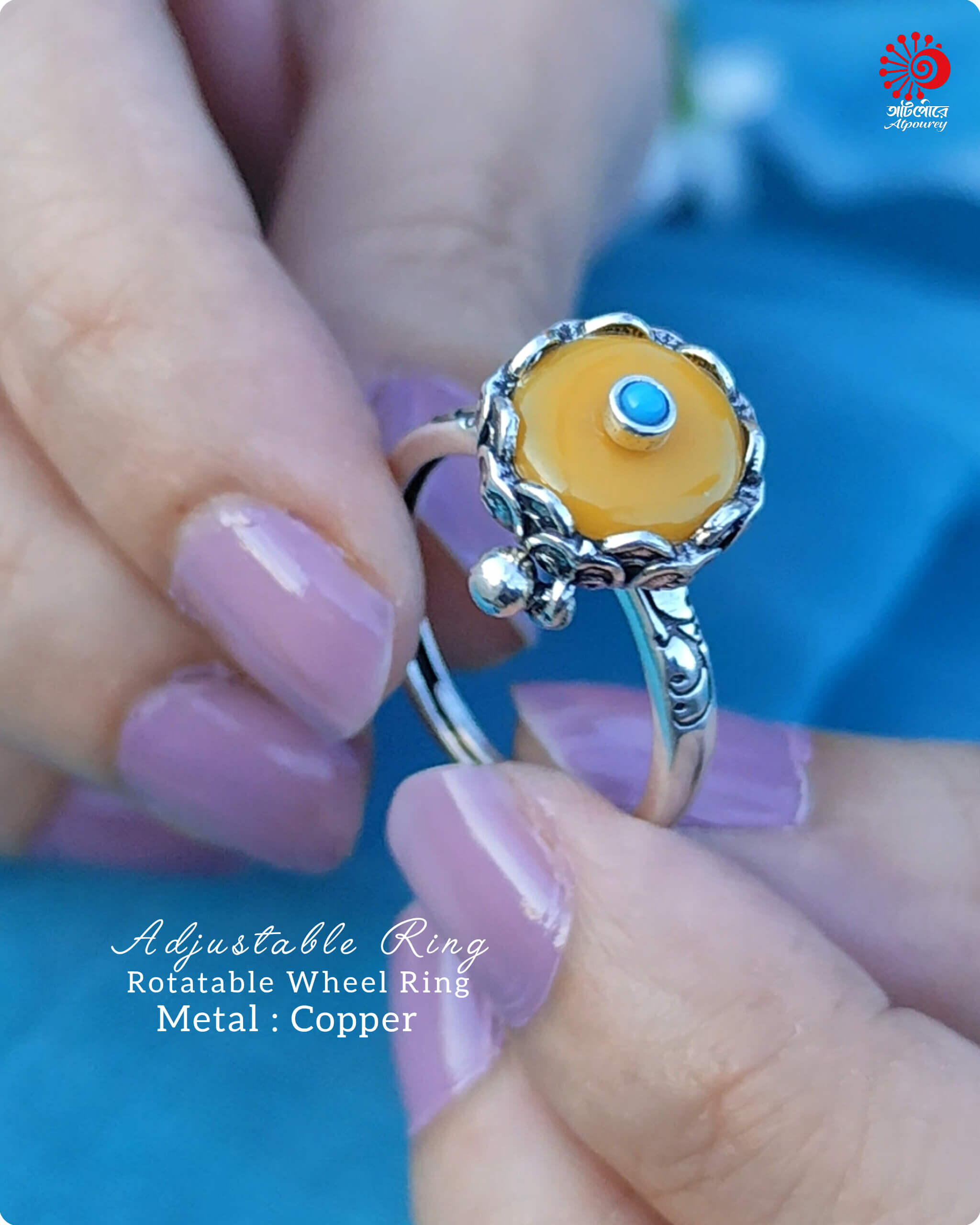 Adjustable Rotatable Yellow stone Ring - Image 3