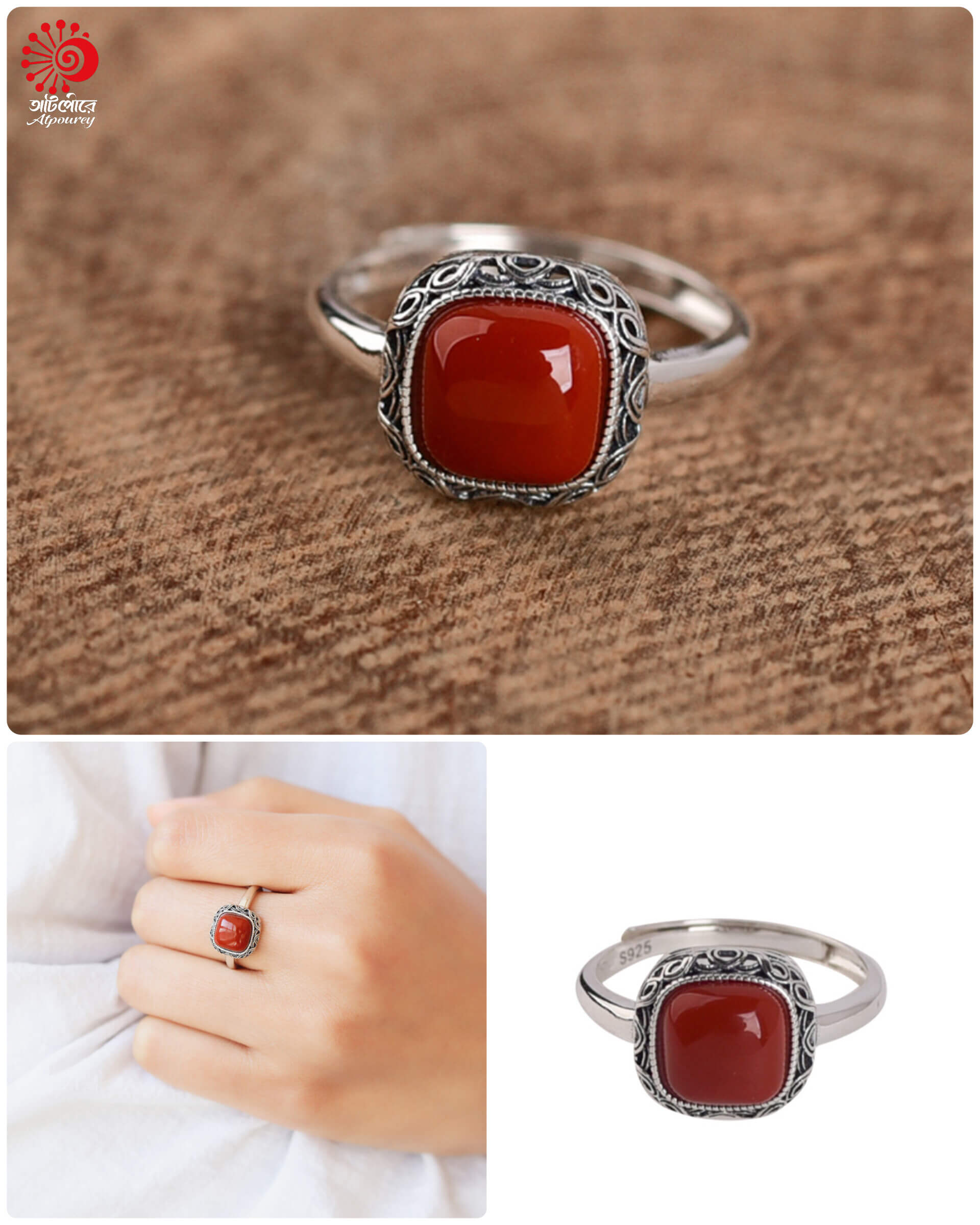 Adjustable Ring Red Sintered Stones with Beautiful Design - Image 4
